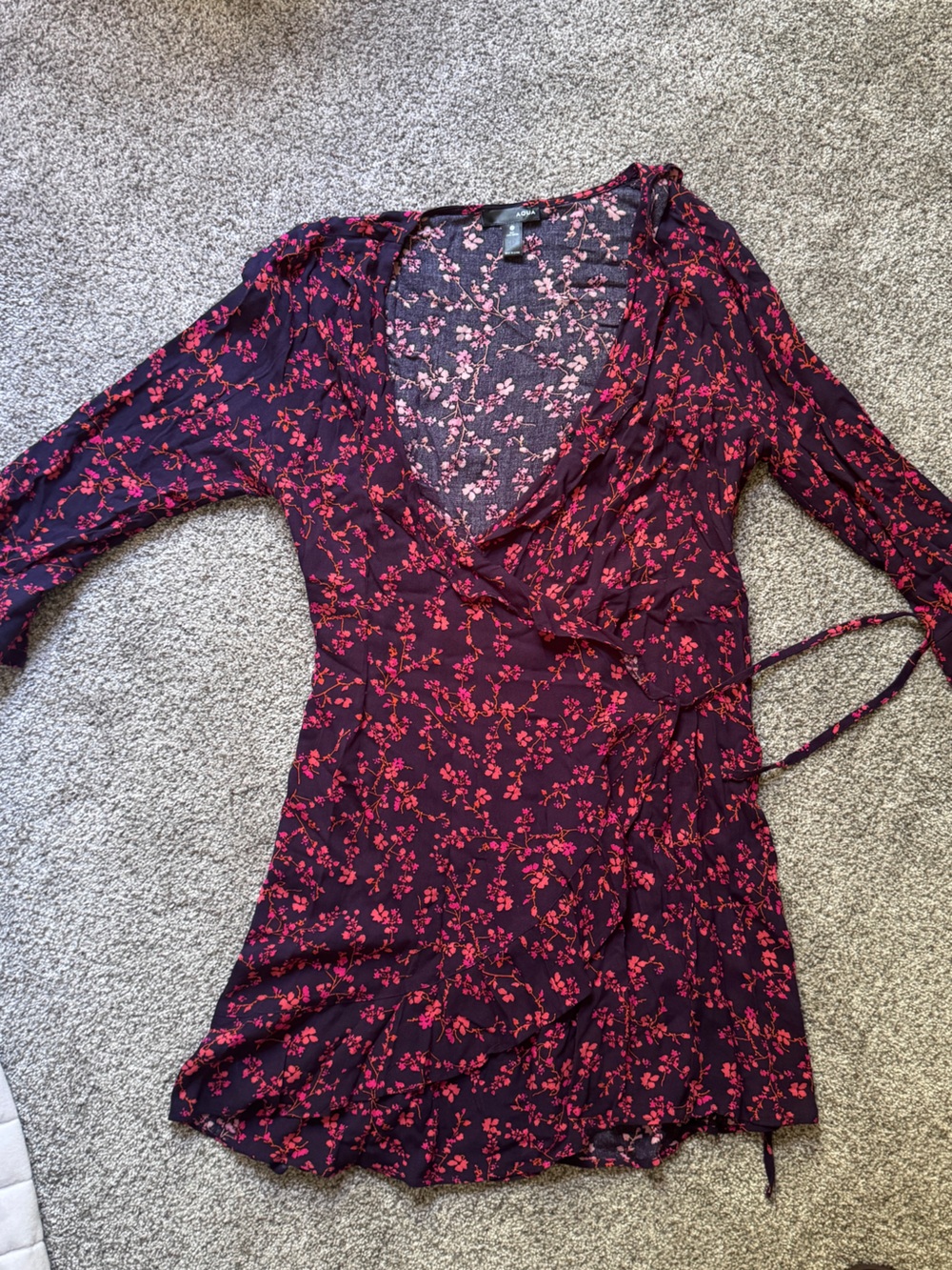Aqua Navy Wrap Dress with Pink Floral Print